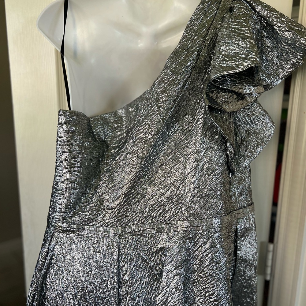 NWT Elegant Silver One-Shoulder Bow Midi Dress 67906 Sz 16 - Picture 12 of 15